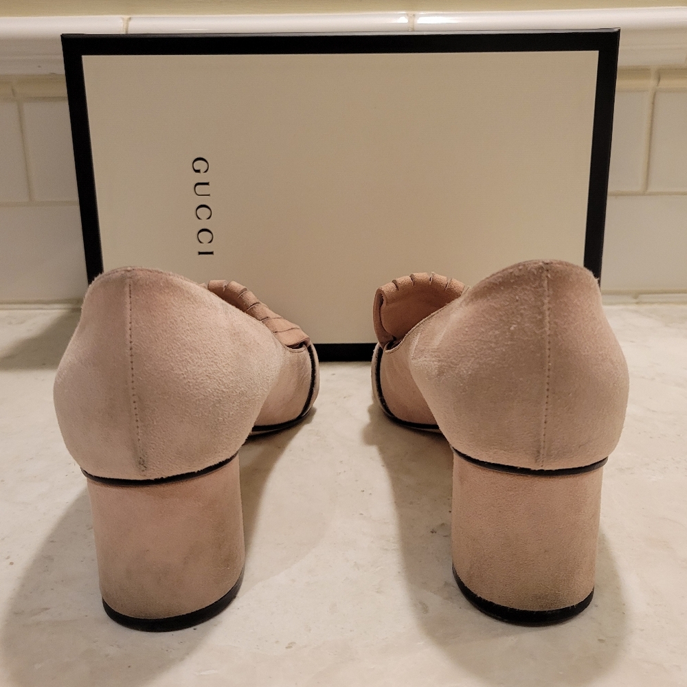 Gucci GG Marmont Pink Blush Fringe Loafer Pumps - Picture 7 of 11